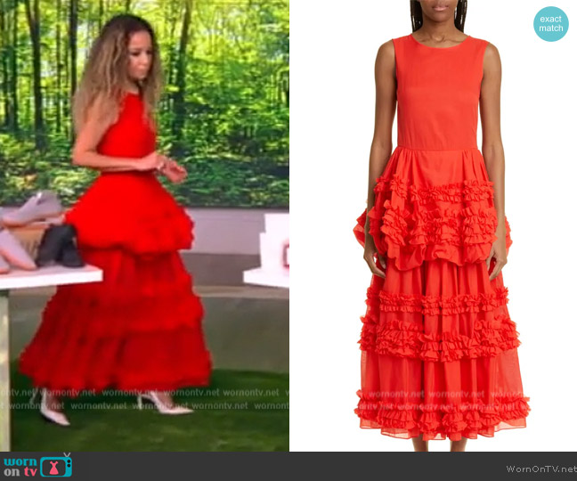 Molly Goddard Dolores Ruffle Sleeveless Cotton Midi Dress worn by Sunny Hostin on The View