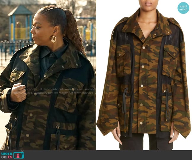 Monse Camo Print Tulle Panel Field Jacket worn by Robyn McCall (Queen Latifah) on The Equalizer