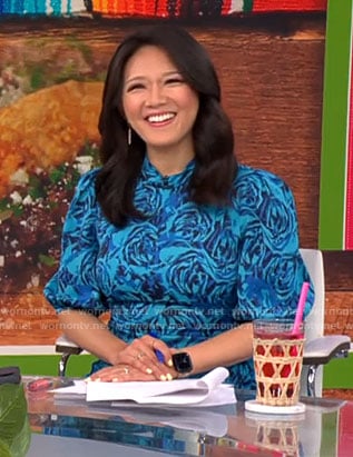 Nancy Chen’s blue rose print dress on CBS Mornings