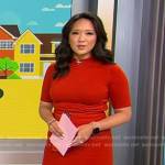 Nancy Chen’s red knit dress with belt on CBS Mornings