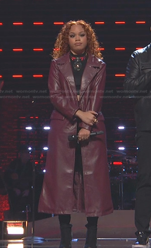 NariYella’s burgundy leather coat on The Voice