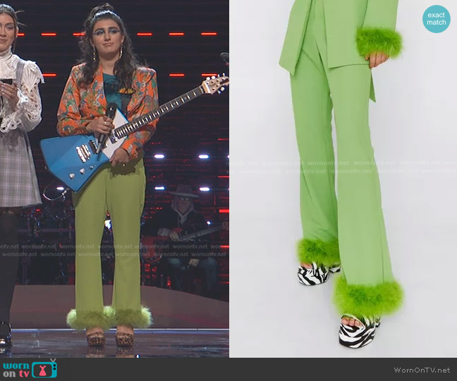 Nasty Gal Flared Pants With Feather Trims worn by Kate Cosentino on The Voice