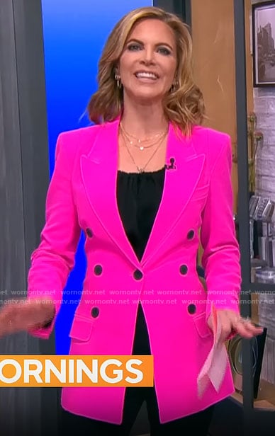 Natalie Morales's pink blazer with black buttons on CBS Mornings