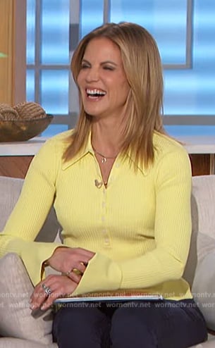 Natalie's yellow ribbed polo sweater on The Talk