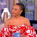 Nicolette Robinson’s red floral cold shoulder top and skirt on The View