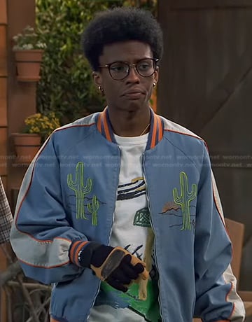 Noah's blue cactus embroidered bomber jacket on Bunkd