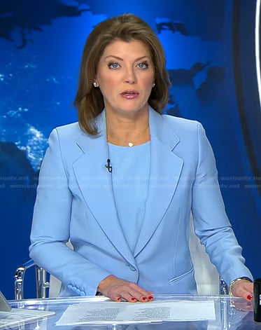 Norah’s light blue blazer on CBS Evening News