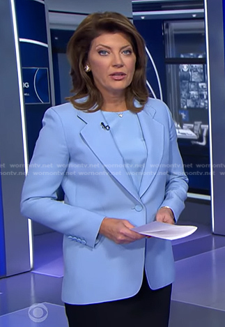 Norah's light blue blazer on CBS Evening News
