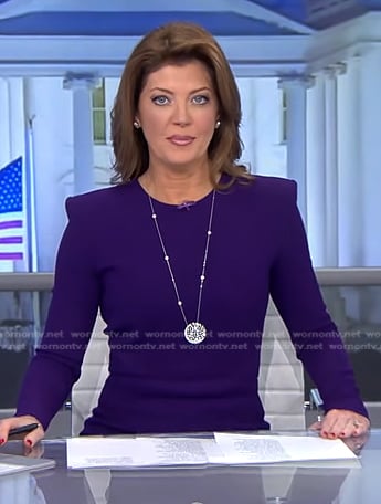 Norah's purple slit dress on CBS Evening News