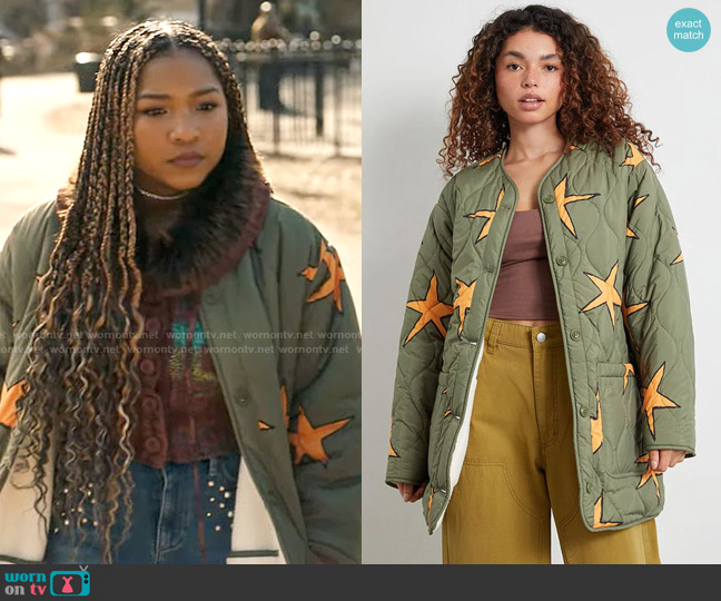 Obey Scribbly Stars Jacket worn by Delilah (Laya DeLeon Hayes) on The Equalizer