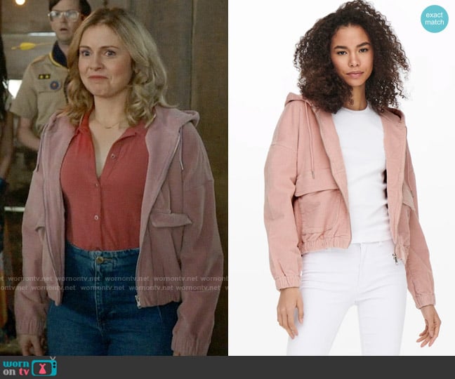 Only Corduroy Jacket in Rose worn by Sam (Rose McIver) on Ghosts