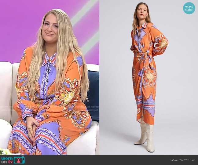 WornOnTV: Meghan Trainor's orange and purple printed dress on