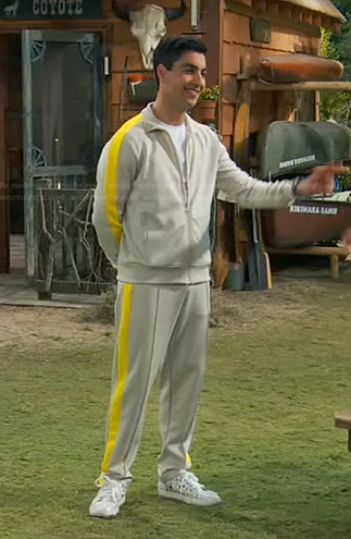 Parker's grey and yellow side striped track jacket and pants on Bunkd