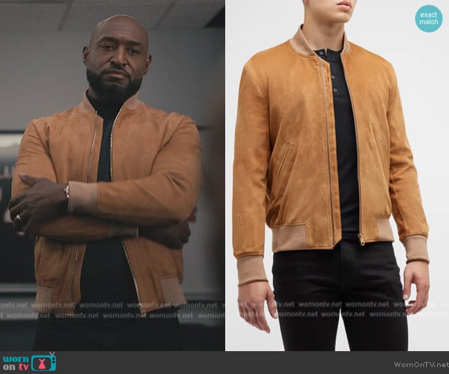 Paul Smith Suede Leather Bomber Jacket worn by Philip Banks (Adrian Holmes) on Bel-Air