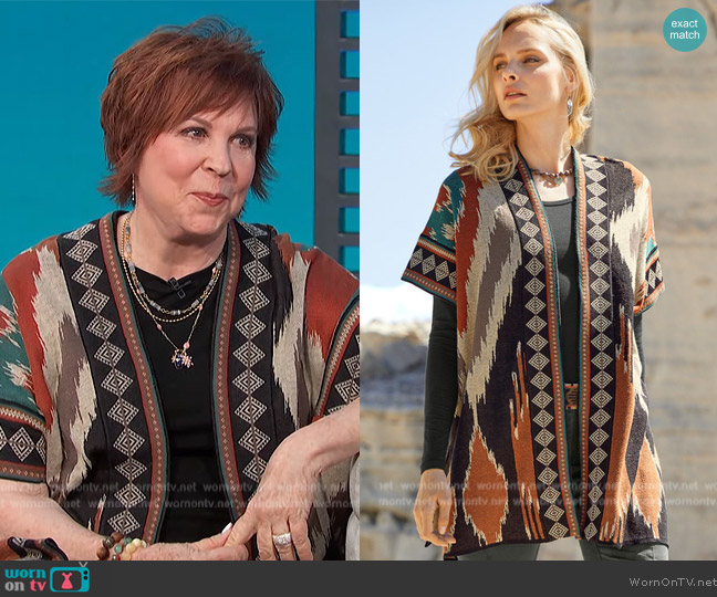 Peruvian Connection Uzbek Ikat Pima Cotton Cardigan worn by Vicki Lawrence on Access Hollywood