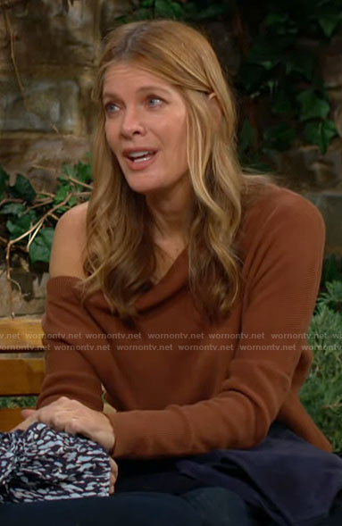 Phyllis's brown off shoulder sweater on The Young and the Restless