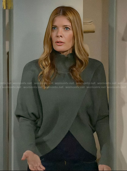 Phyllis's green cropped cross front sweater on The Young and the Restless