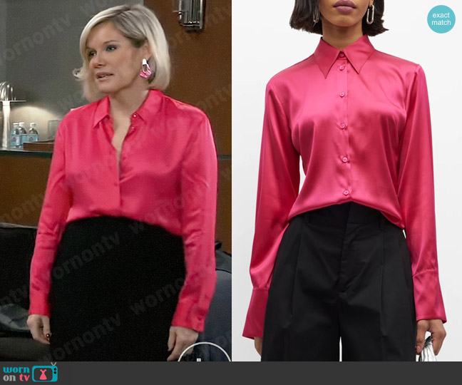 Pinko Silk Satin Button-Front Shirt worn by Ava Jerome (Maura West) on General Hospital