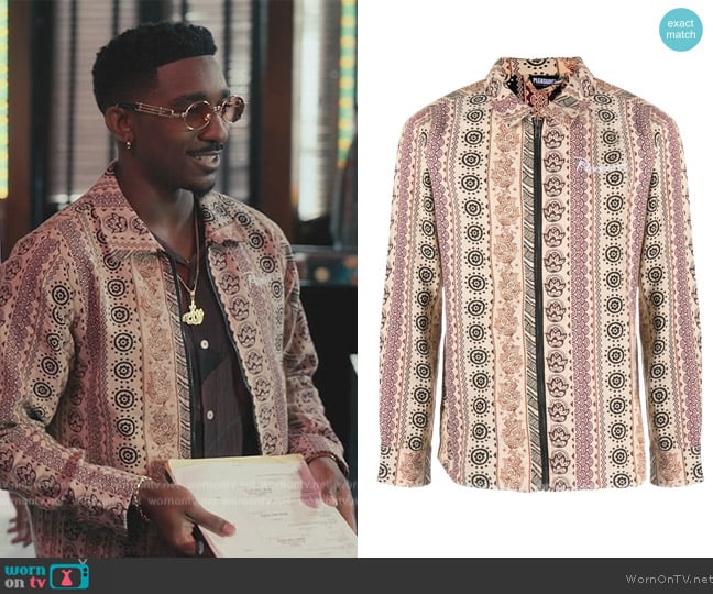 Pleasures Orbit patterned shirt jacket worn by Jazz (Jordan L. Jones) on Bel-Air