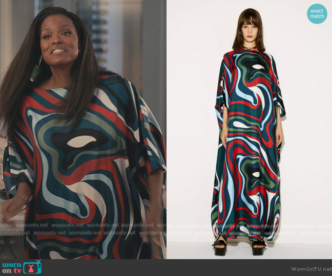 Pucci Marmo-Print Silk-Twill Kaftan Dress worn by Vivian Banks (Cassandra Freeman) on Bel-Air