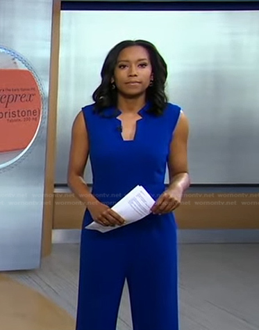 Rachel’s blue sleeveless jumpsuit on Good Morning America