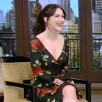 Rachel Brosnahan’s black rose print mini dress on Live with Kelly and Ryan