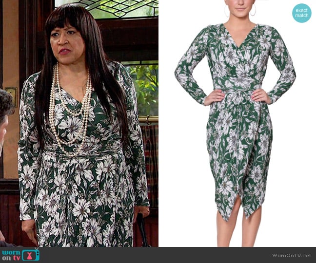 RACHEL Rachel Roy Sylvia Foil-printed Wrap Dress in Spruce Bloom worn by Paulina Price (Jackée Harry) on Days of our Lives