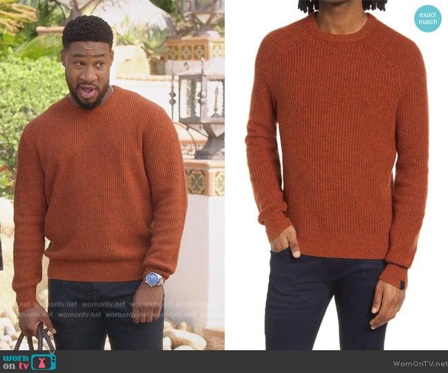 Rag and Bone Pierce Marled Cashmere Crewneck Sweater worn by Anthony Holmes (Aaron Jennings) on Grand Crew