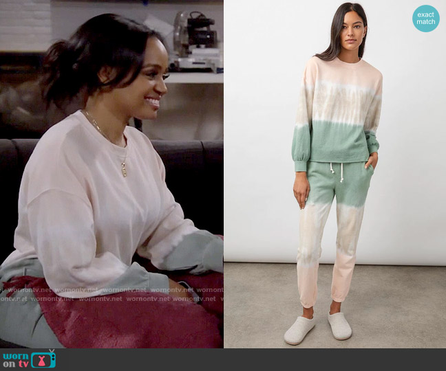 Rails Reeves Sweatshirt and Kingston Joggers in Sherbert Tie Dye worn by Randi (Kyla Pratt) on Call Me Kat