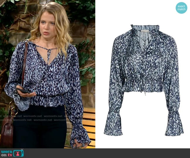 Ramy Brook Cher Poet-Sleeve Cropped Blouse worn by Summer Newman (Allison Lanier) on The Young and the Restless