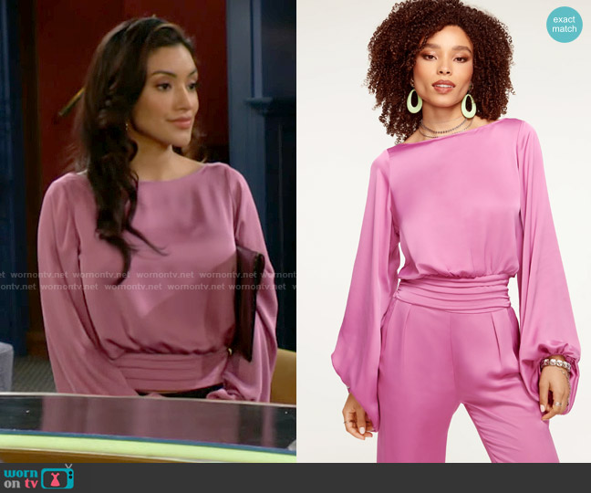 Ramy Brook Vivian Blouse in Gala Pink worn by Audra Charles (Zuleyka Silver) on The Young and the Restless