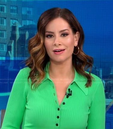 Rebecca’s green ribbed polo top on Good Morning America