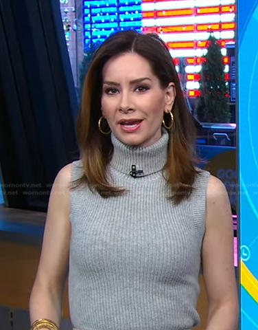 Rebecca’s grey sleeveless turtleneck sweater on Good Morning America