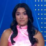 Reena Roy’s pink mock neck satin dress on Good Morning America