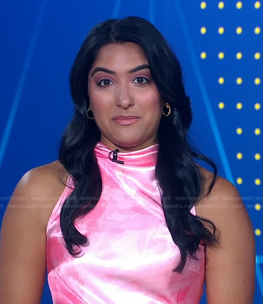 WornOnTV: Reena Roy’s pink mock neck satin dress on Good Morning ...