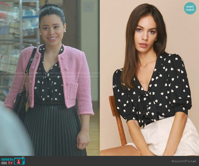 Reformation Joelle Top in Luv It worn by Mariana Foster (Cierra Ramirez) on Good Trouble