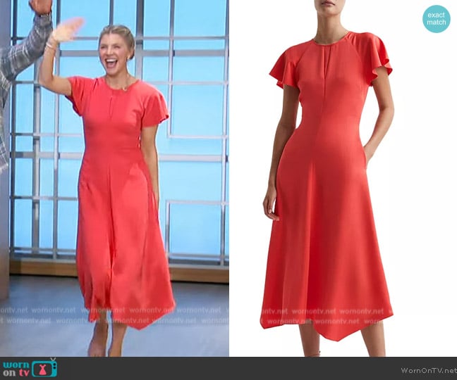 Reiss Eleni Flutter-Sleeve Midi-Dress worn by Amanda Kloots on The Talk