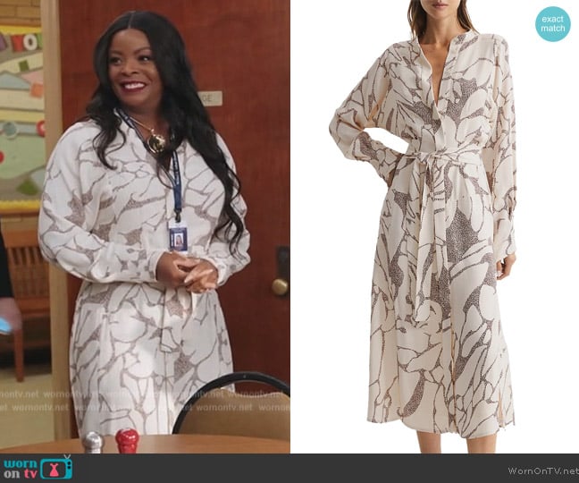 Reiss Darcy Abstract Floral Shirtdress worn by Ava Coleman (Janelle James) on Abbott Elementary