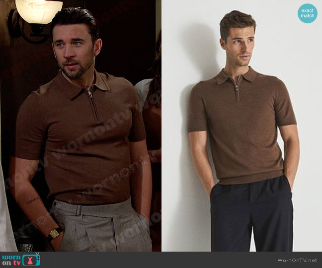 Reiss Maxwell Polo in Toffee Brown worn by Chad DiMera (Billy Flynn) on Days of our Lives