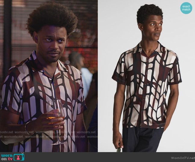 Reiss Abstract Print Cuban Collar Shirt worn by Noah Koles (Echo Kellum) on Grand Crew