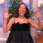 Robin Thede’s black ruffle flare mini dress on The View