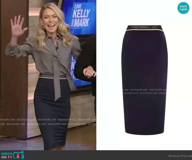 WornOnTV: Kelly’s printed tie neck blouse and skirt on Live with Kelly ...