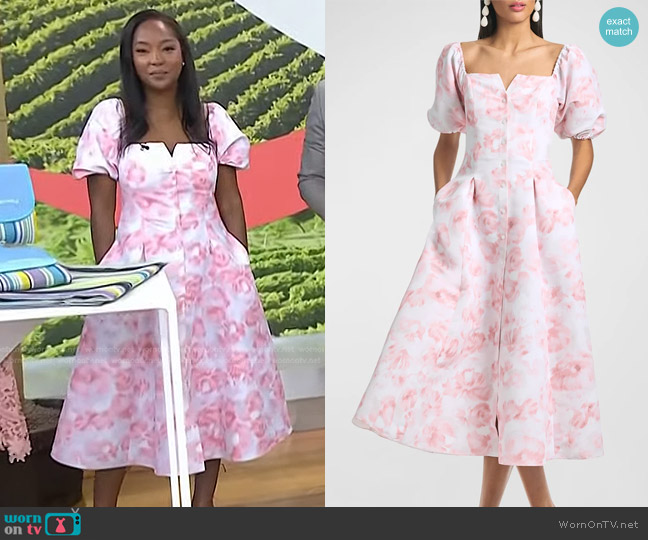 Sachin & Babi Shannon Pleated Floral-Print Midi Dress worn by Makho Ndlovu on Today