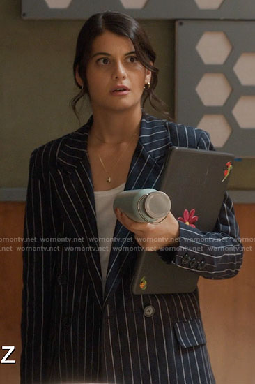 Sam's navy pinstriped blazer on Single Drunk Female