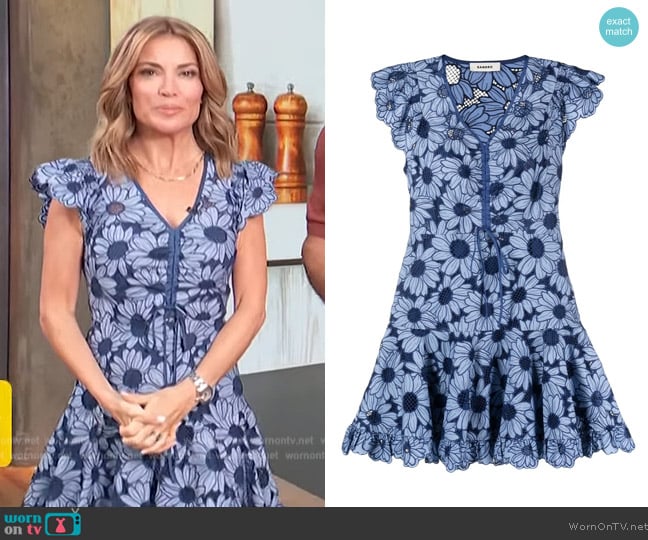 Sandro Daisy Guipure Dress worn by Kit Hoover on Access Hollywood