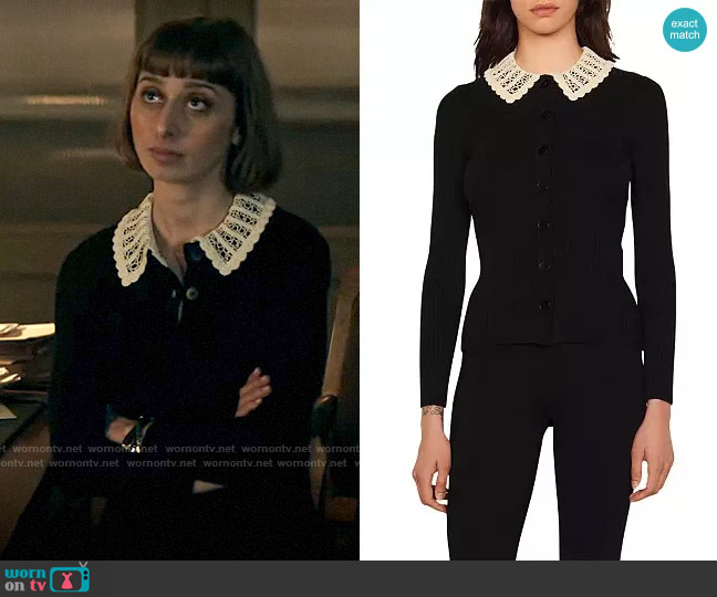 Sandro Joie Crochet Collar Ribbed Cardigan worn by Chrissy Beppo (Sofia Hasmik) on Superman and Lois