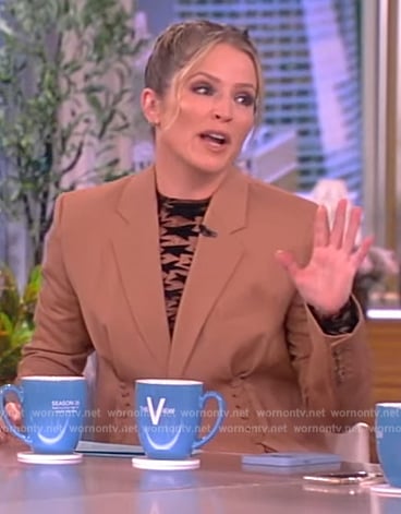 Sara's beige lace-up blazer and mesh top on The View