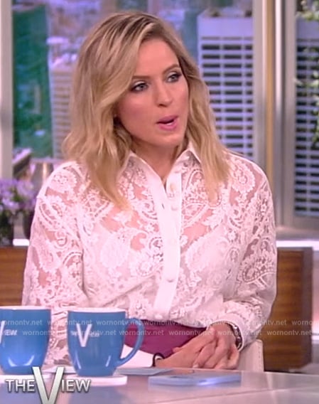 Sara’s white paisley lace blouse on The View