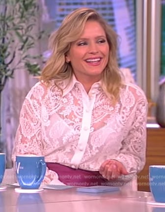 Sara’s white paisley lace blouse on The View