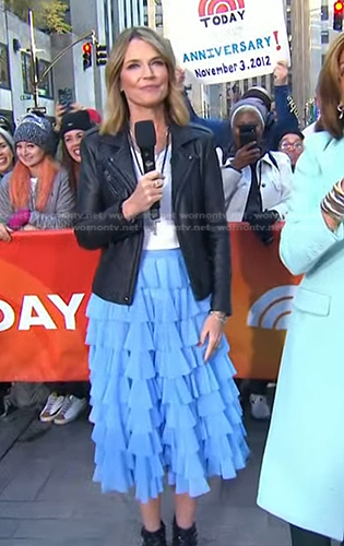 Savannah's black jacket and blue tiered tulle skirt on Today